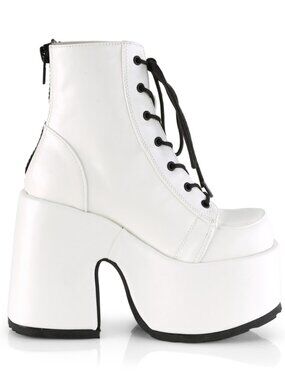5" Chunky Heel Platform Lace-Up Ankle Boot with White Vegan Leather